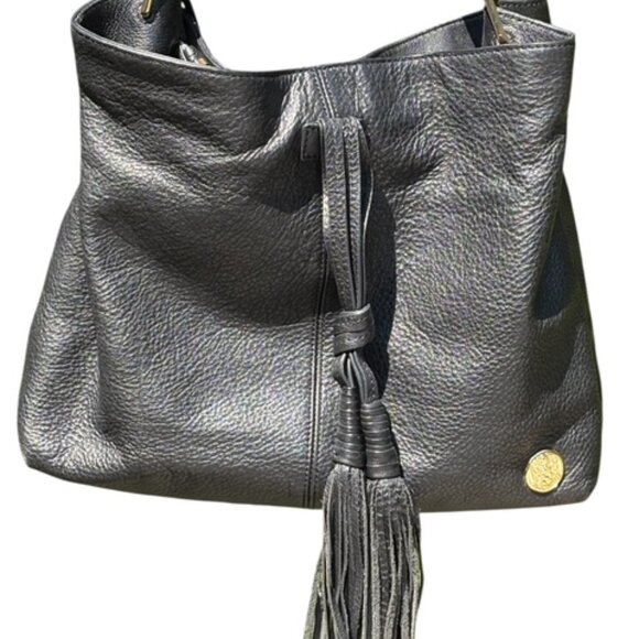 Vince Camuto Black pebbled Leather Taro Tassel Hobo Handbag Purse - Picture 1 of 13